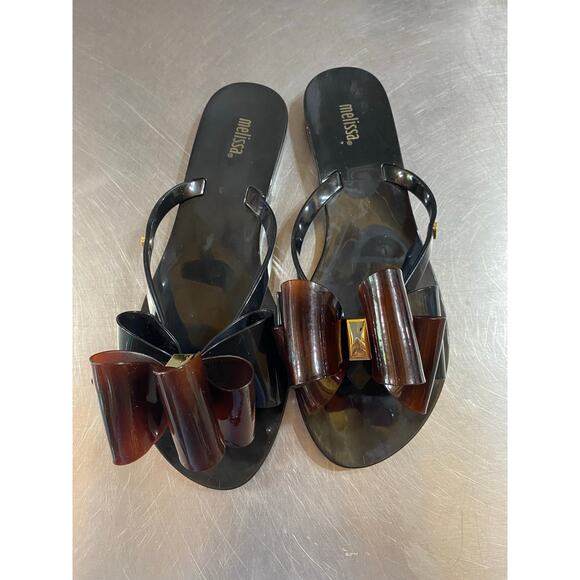 Melissa Jelly Sweet with Bow Flip Flops Size 7 Brown Black - Picture 1 of 6